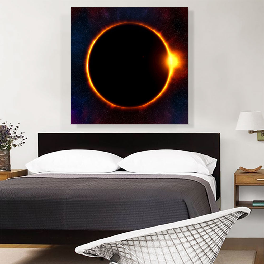 Solar Eclipse Moon Blocking Out Sun Square Canvas Art Print 36" x 36" A538726