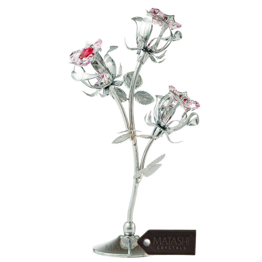 Pink Crystal Rose Flower Tabletop Sculpture J9414