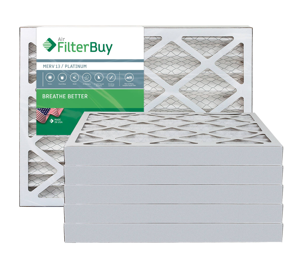 MERV 13 Pleated AC Furnace Air Filter, Pack of 6 U67145