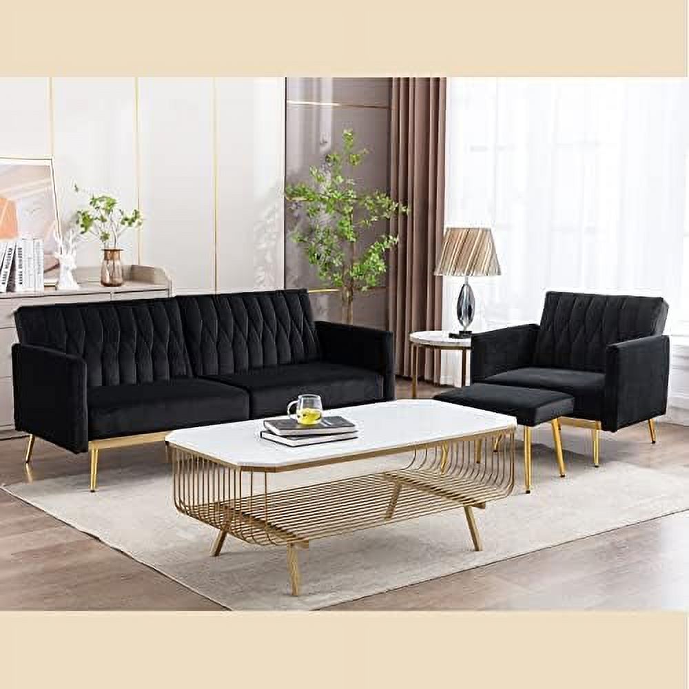 Modern Velvet Single Sofa Chair with Ottoman D5212