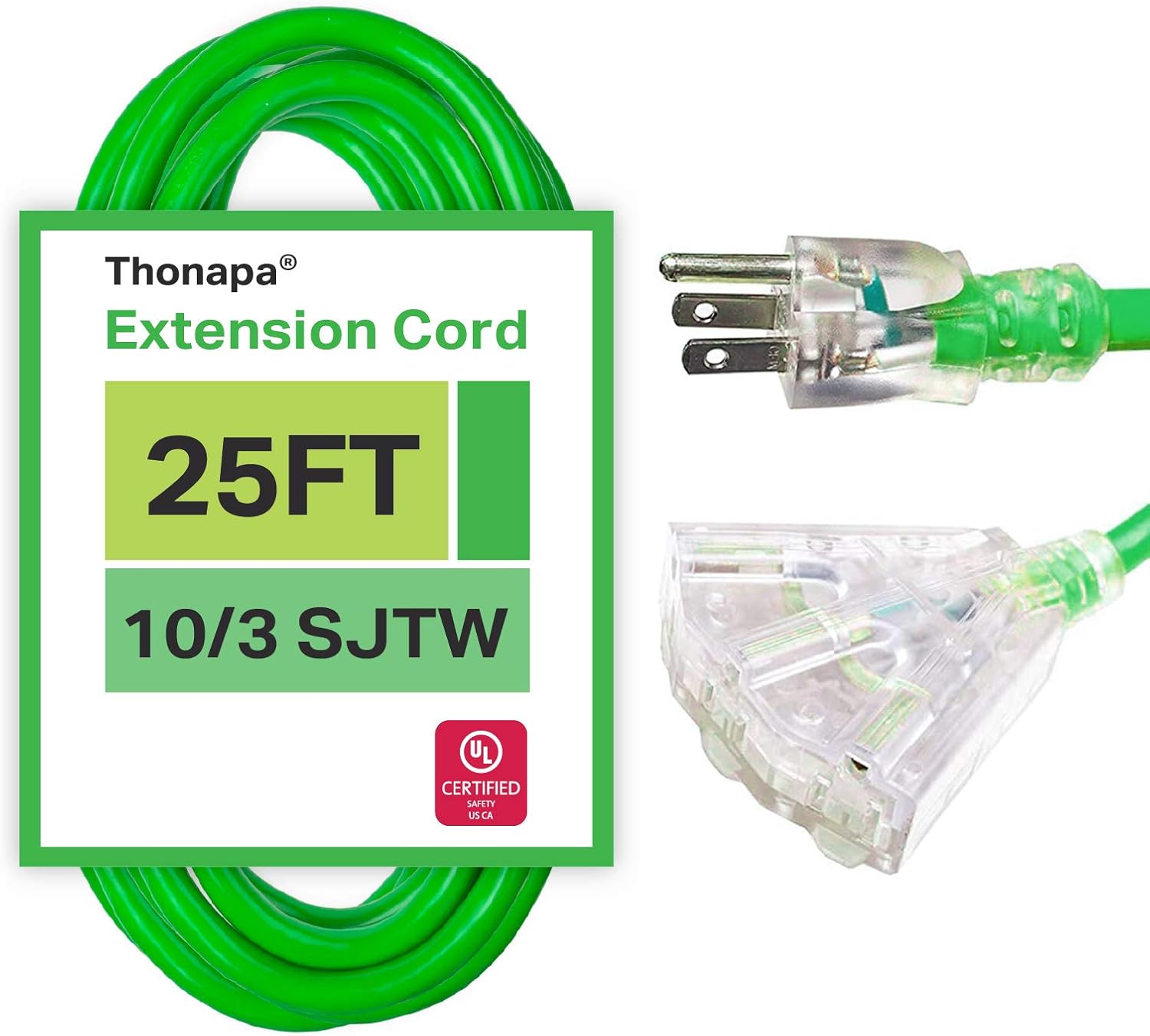 10/3 SJTW Neon Green 10 Gauge Extension Cord with 3 Outlets Q149772