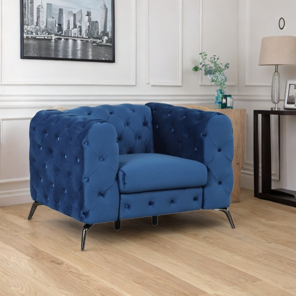 Blue Velvet Button Tufted Accent Sofa Chair Z480251