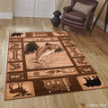 Brown Prints Fish Acorns Bear Cabin Moose Wildlife Area Rug (3' 9" x 5' 1") Q870059