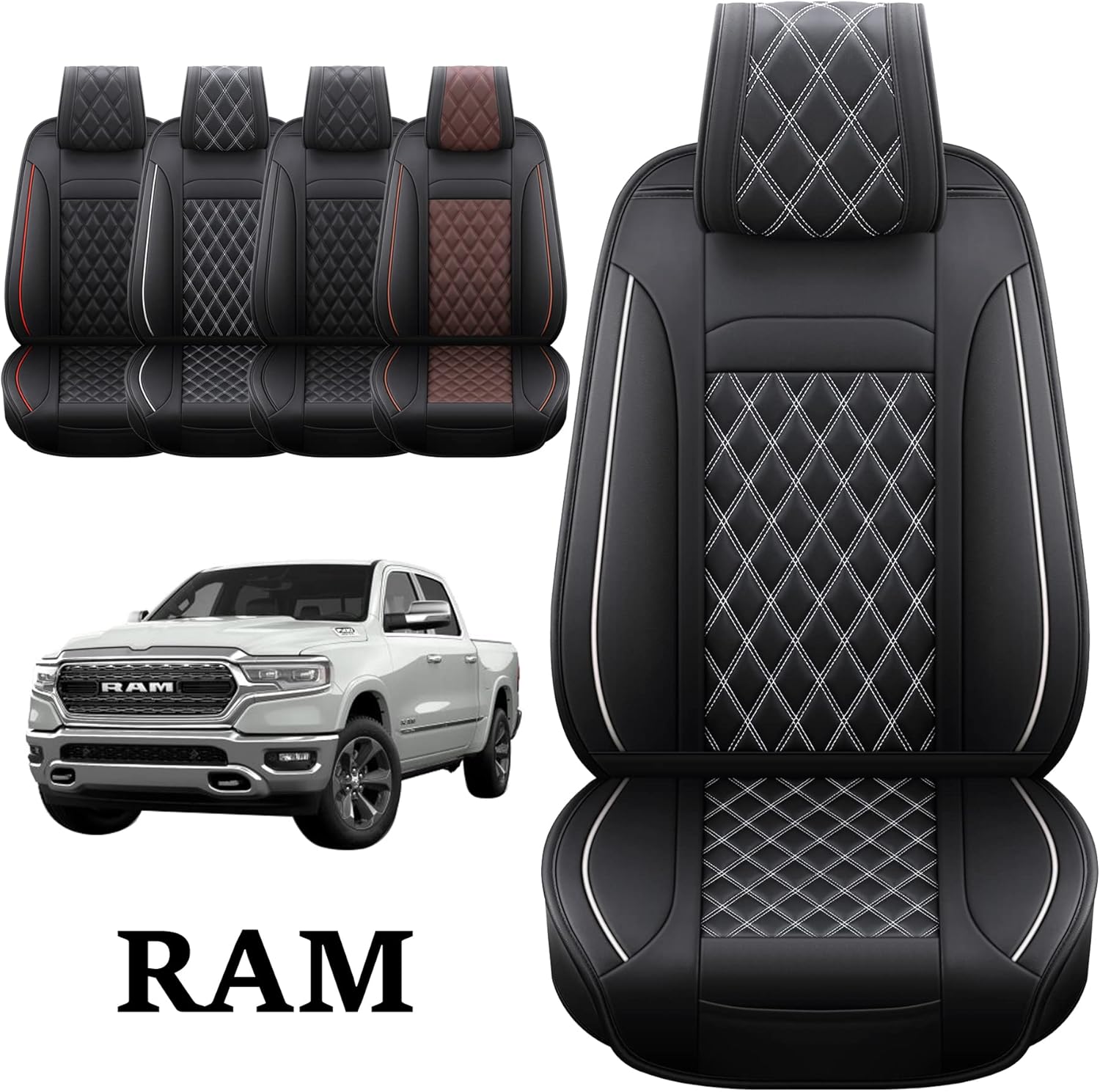 Black-Red Waterproof Synthetic Leather Car Seat Covers 5PCS Full Set S81134
