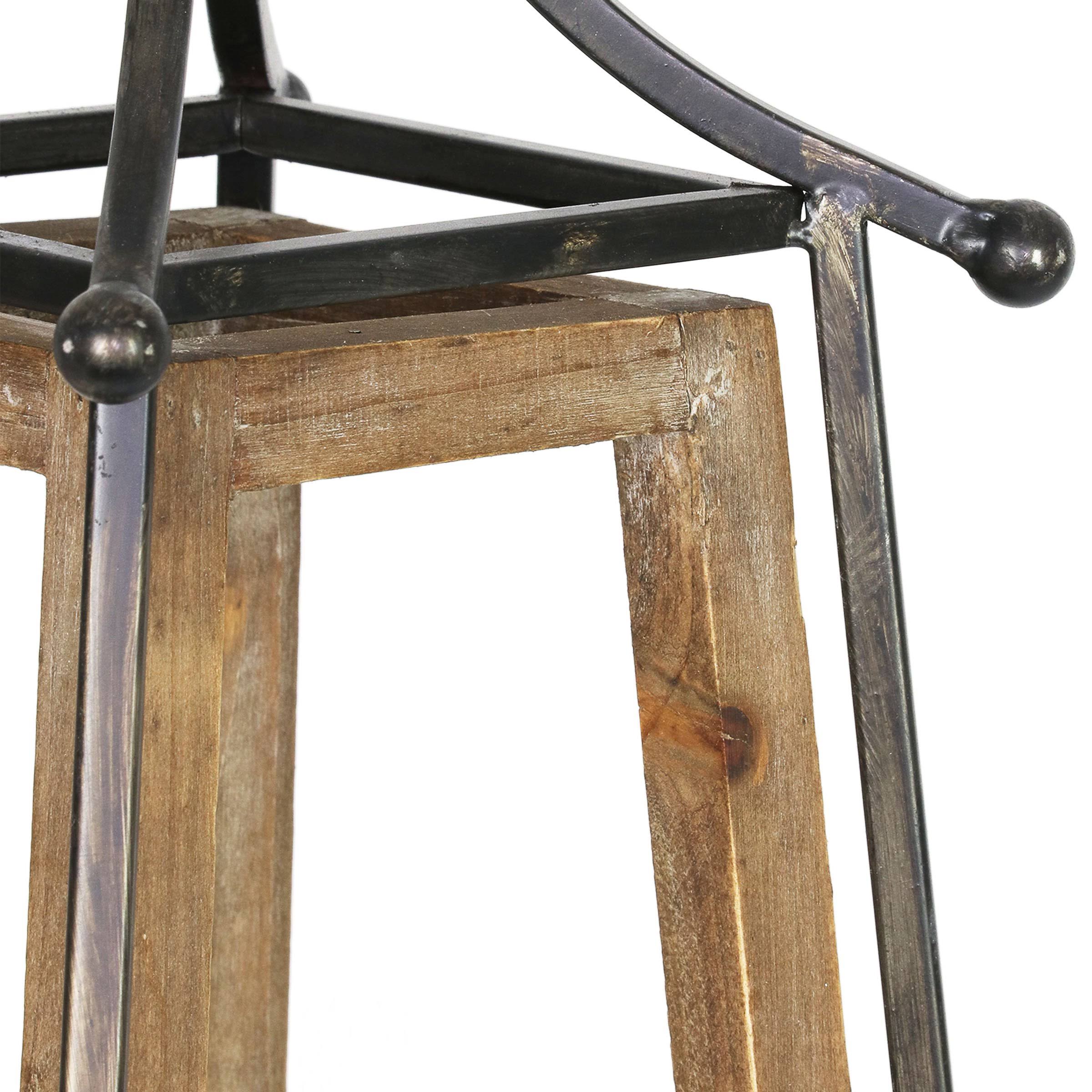 Antiqued Wood and Metal Tented Candle Lantern with LED Candle, 20.5 Inches, Natural, Beige X7132