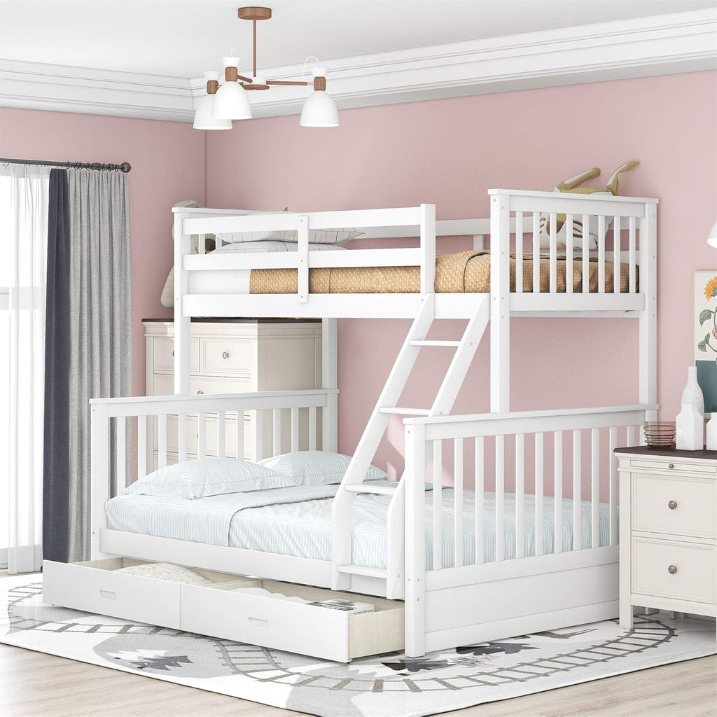Grey Wooden Full Over Full Bunk Bed with Twin Trundle and Stairs D5085