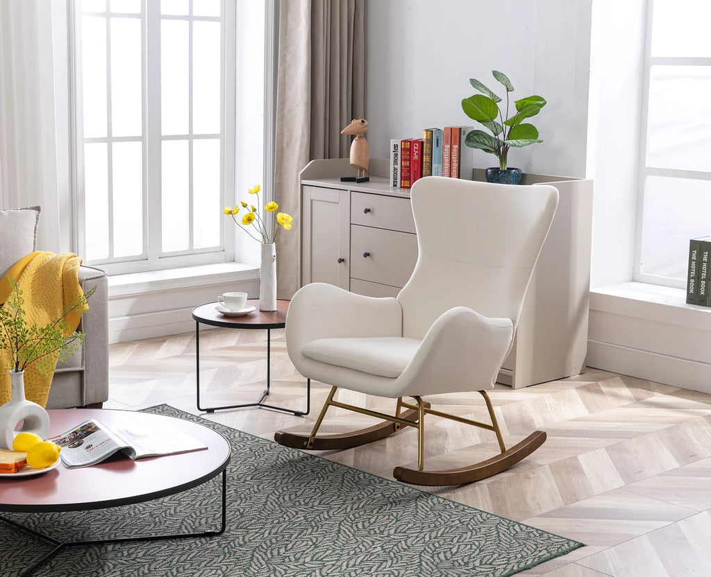 Cream Velvet Wingback Rocking Chair G82582