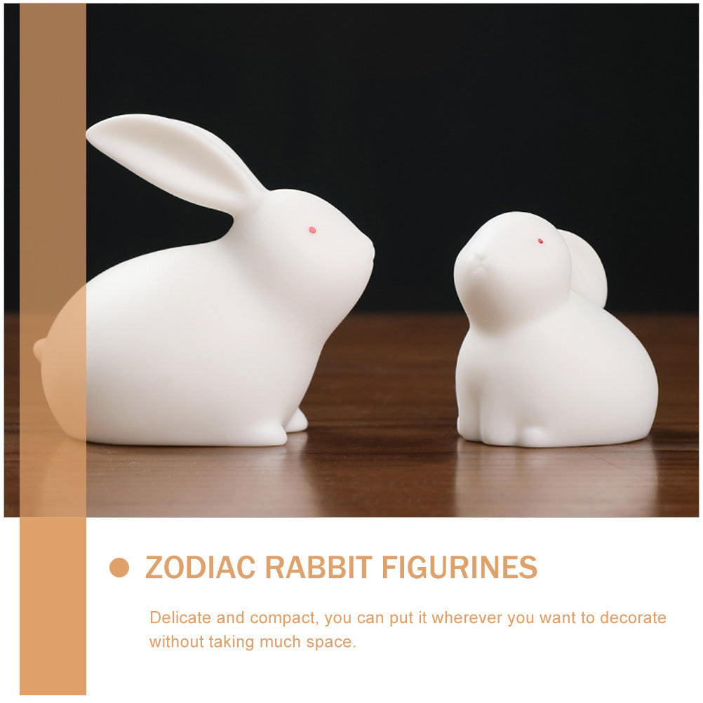2 Pcs Ceramic Rabbit Ornaments Dollhouse Miniatures Y8777