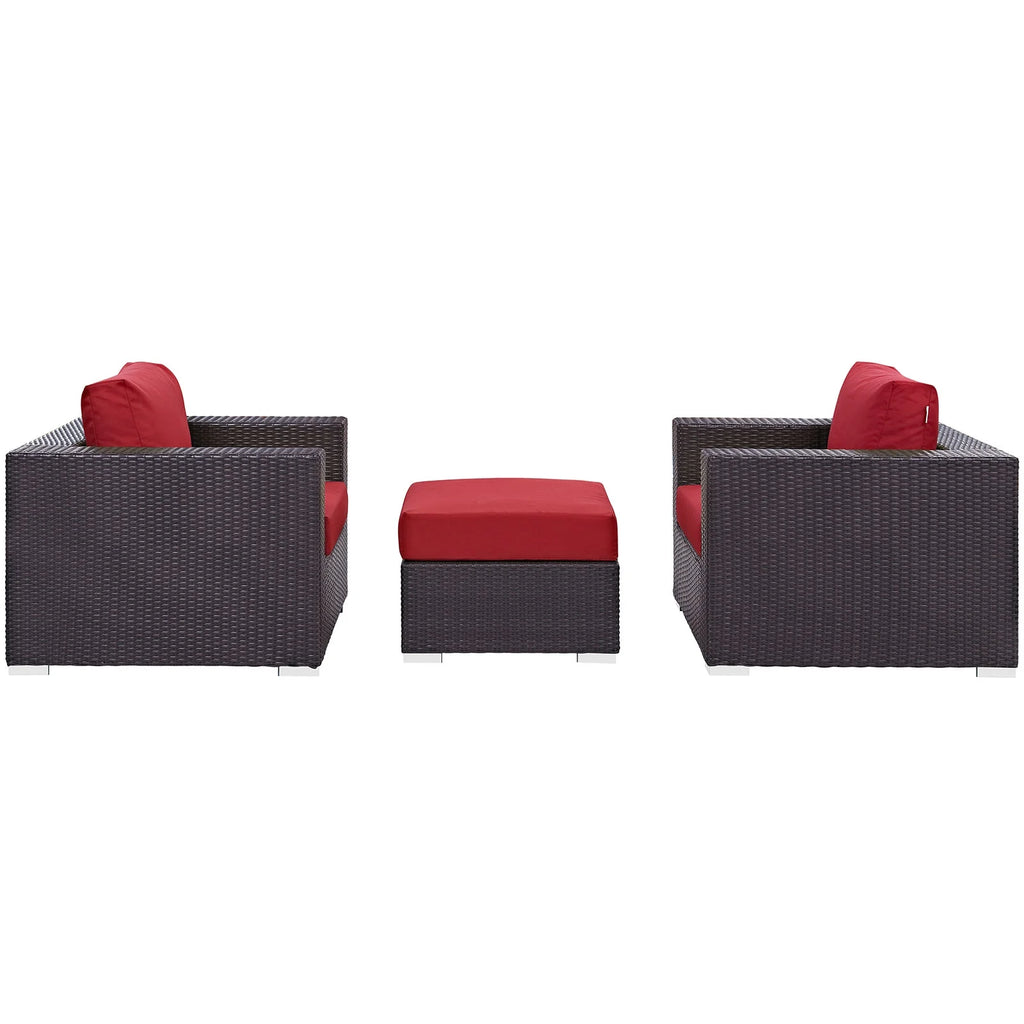 3 Piece Outdoor Patio Sofa Set in Espresso Red H225