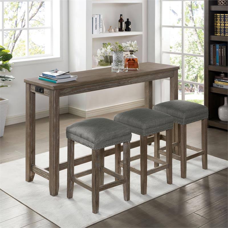 Wire-Brushed Gray Wood Counter Height Table F789