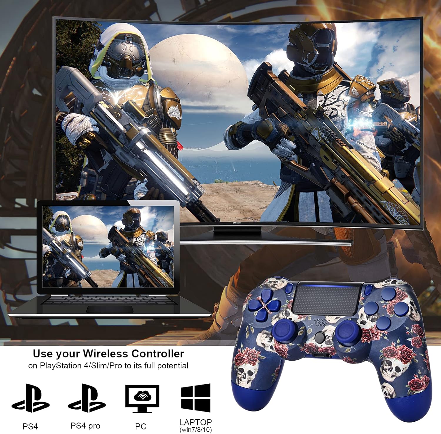 2 Pack Wireless Game Controller for PS4 (Green Yellow) N2399