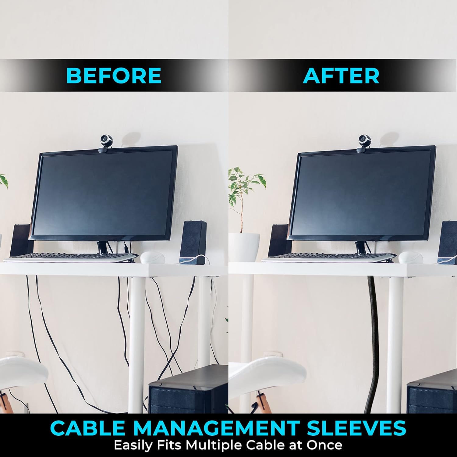 Cable Management Protection Sleeves with Reusable Cable Ties and Name Sticker S971374