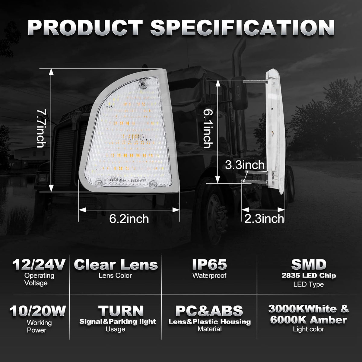 Amber and White LED Turn Signal Parking Light Assembly, Clear Lens, Pack of 2 U14018