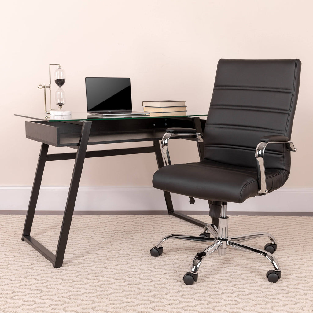 Black LeatherSoft Executive Swivel Office Chair with Chrome Base and Arms V44043
