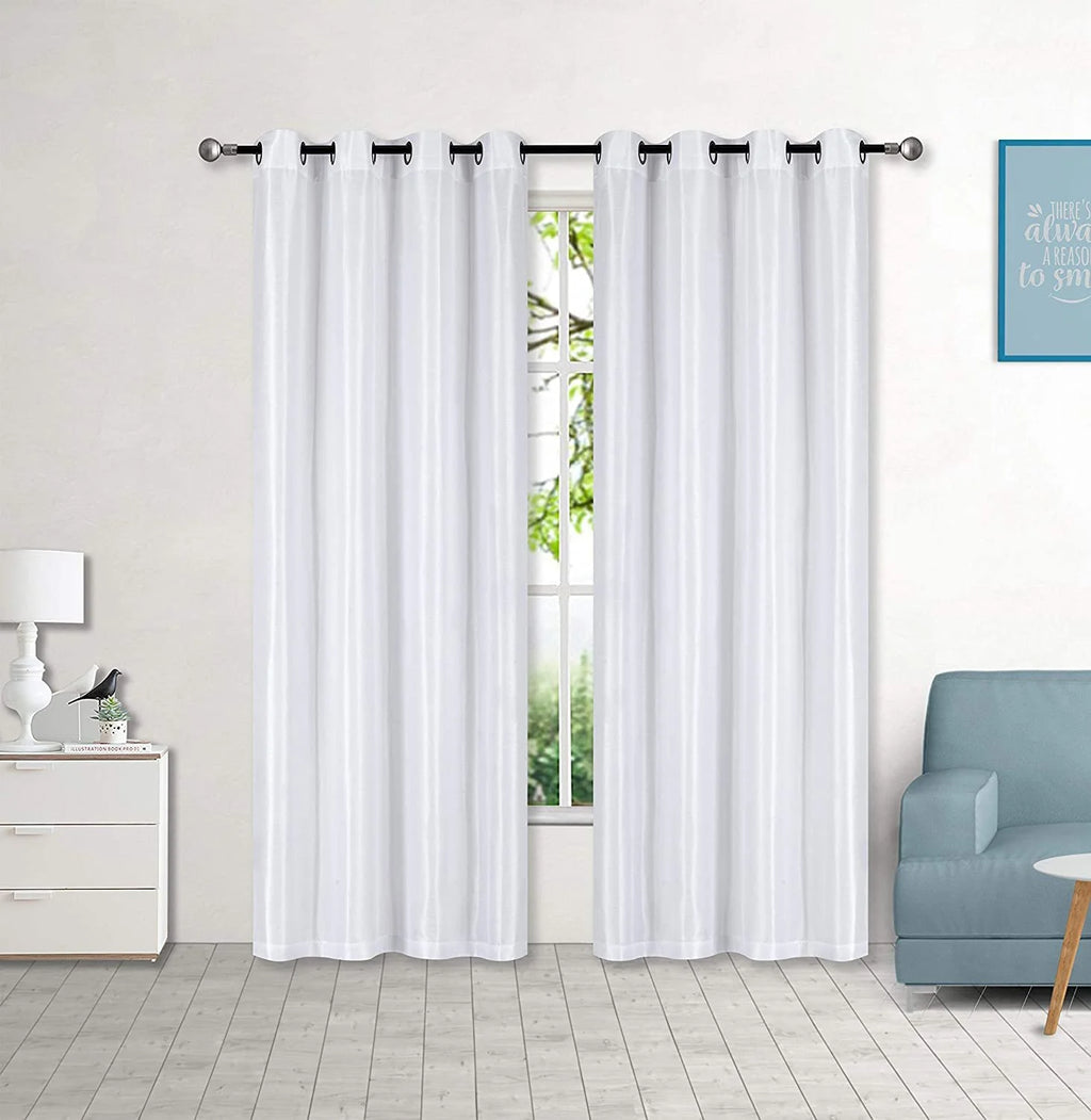 White 2 Panel Faux Silk Solid Curtain Drapes with Bronze Grommet 108" x 63" L M4163