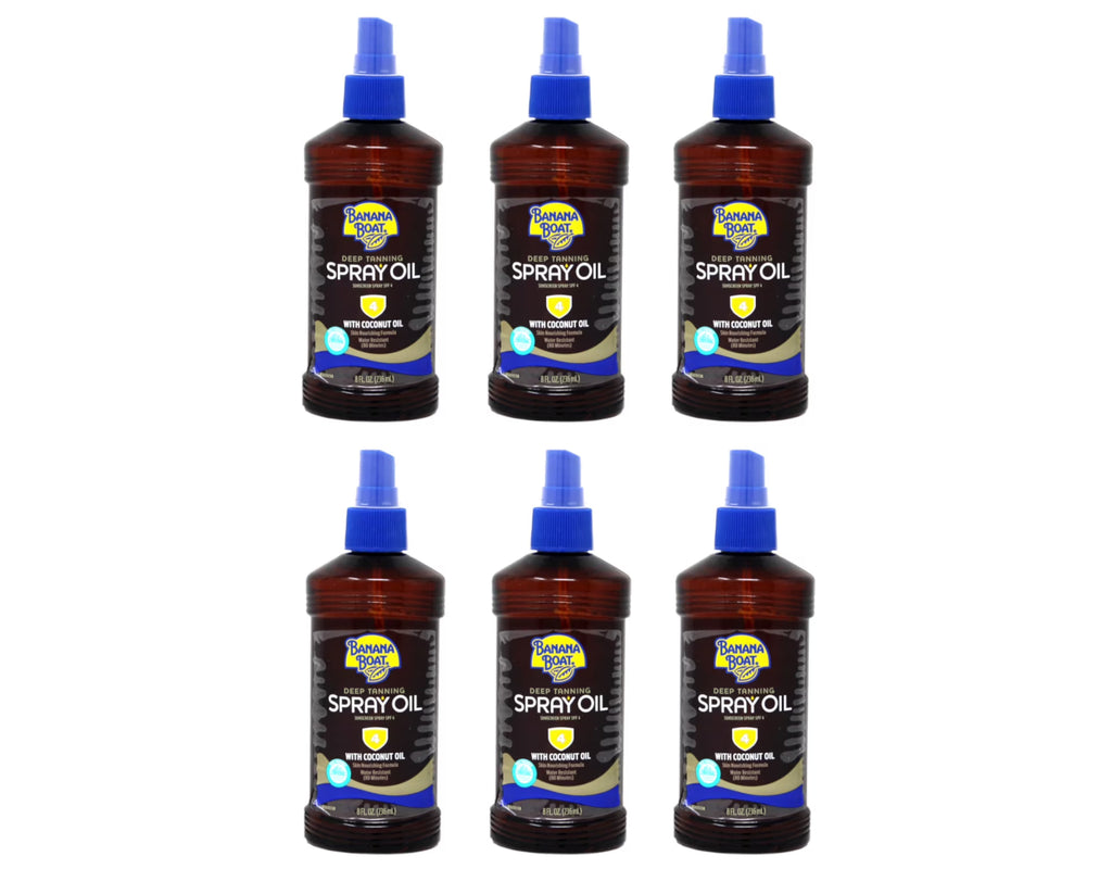 6 Pack Banana Boat Deep Tanning Oil Spray SPF 4, 8 Oz Each G378367