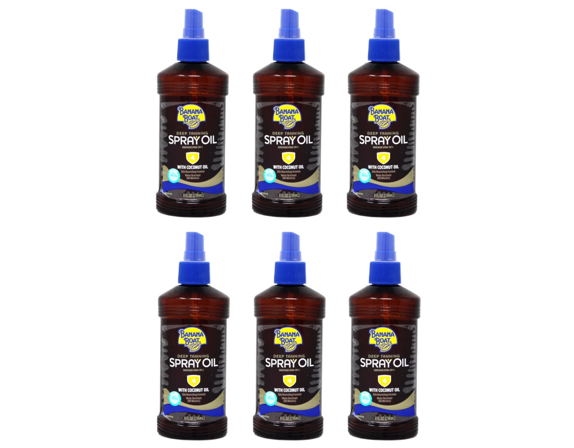 6 Pack Banana Boat Deep Tanning Oil Spray SPF 4, 8 Oz Each G378367