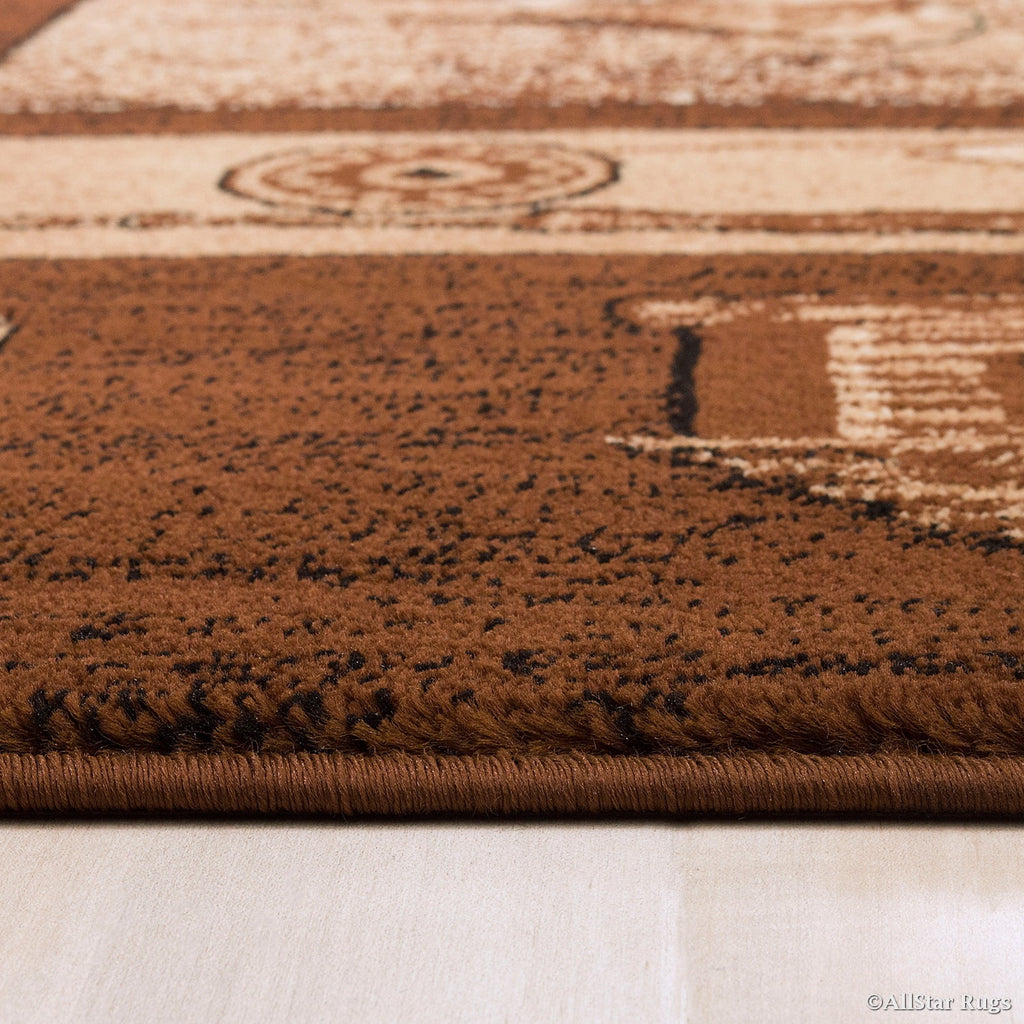 Brown Prints Fish Acorns Bear Cabin Moose Wildlife Area Rug (3' 9" x 5' 1") Q870059