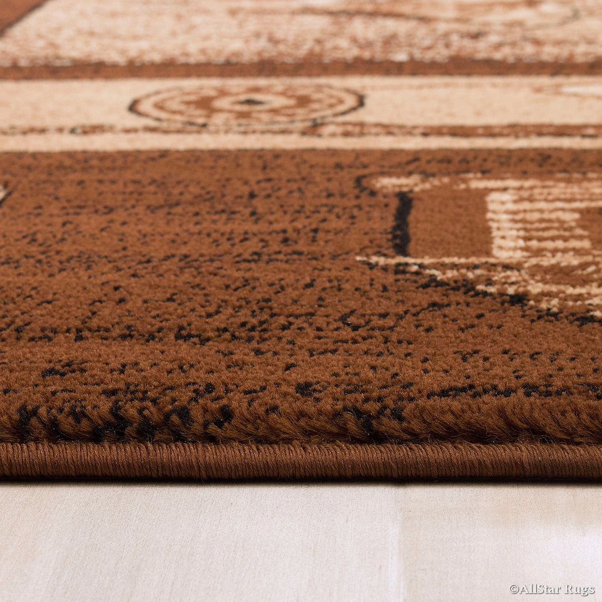 Brown Prints Fish Acorns Bear Cabin Moose Wildlife Area Rug (3' 9" x 5' 1") Q870059
