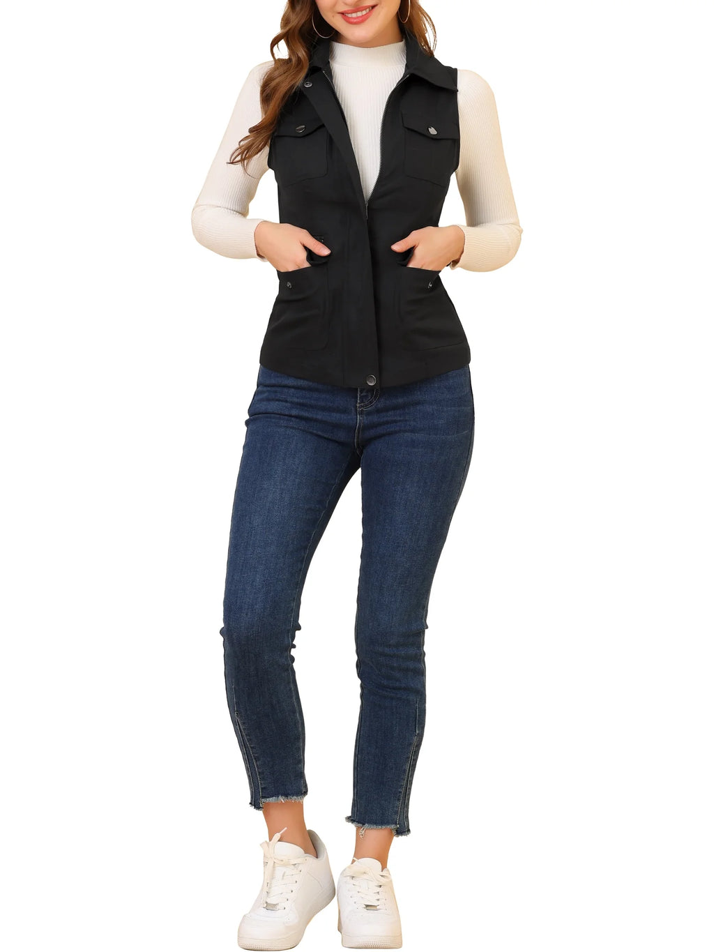 Zip Up Sleeveless Utility Vest G664057