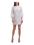 Ivory Lace Zippered 3/4 Sleeves Fitted Floral Crew Neck Mini Shift Dress Petites 6P N69594