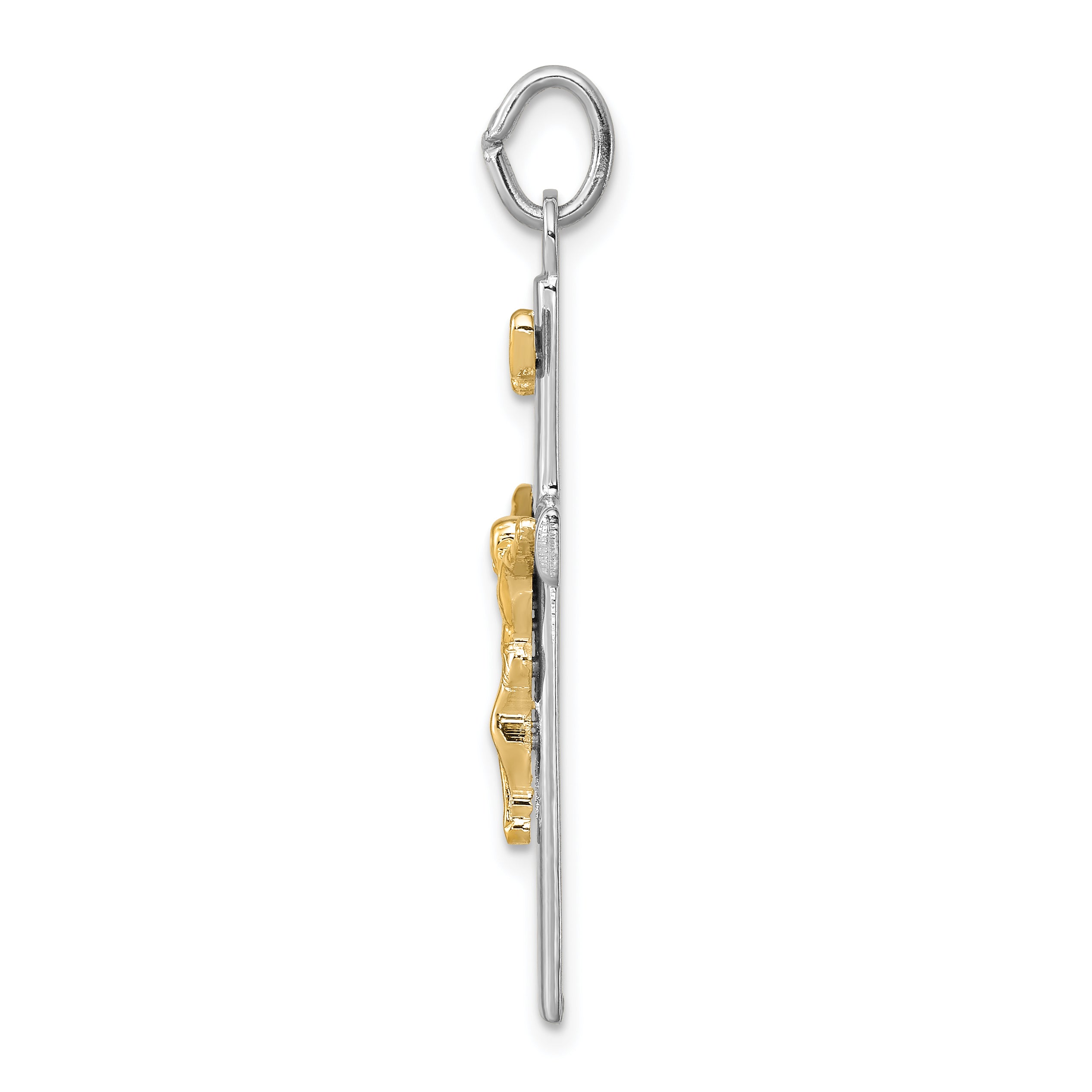 18K Gold Rhodium-Plated Sterling Silver Crucifix Charm Pendant with Sterling Silver Cable Chain Necklace 18'' Y504708