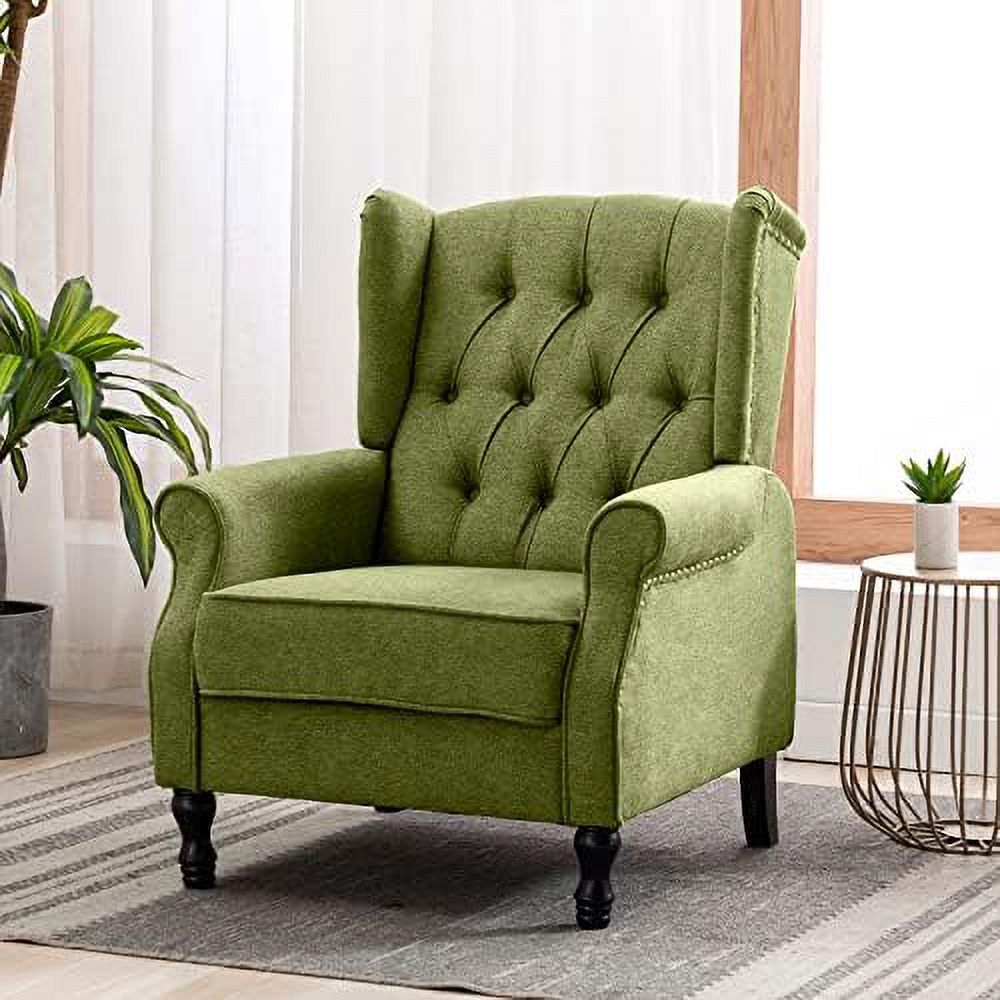 Yellow Linen Accent Chair with Wooden Legs M969