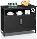 White Buffet Table with Storage Cabinet and Open Shelf T492901