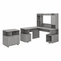Gray L Shaped Desk with Hutch and Lateral File Cabinet I868