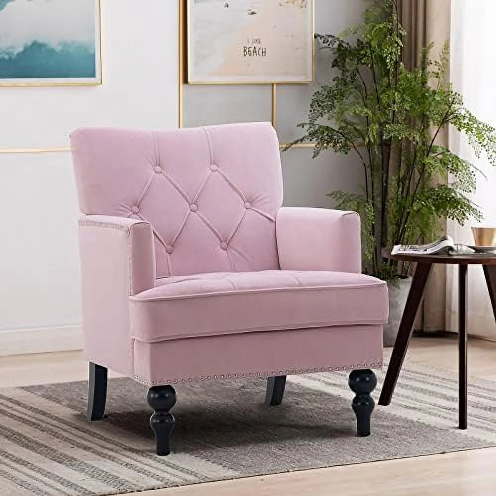 Tufted Velvet Accent Single Sofa with Wooden Legs Armchair S752