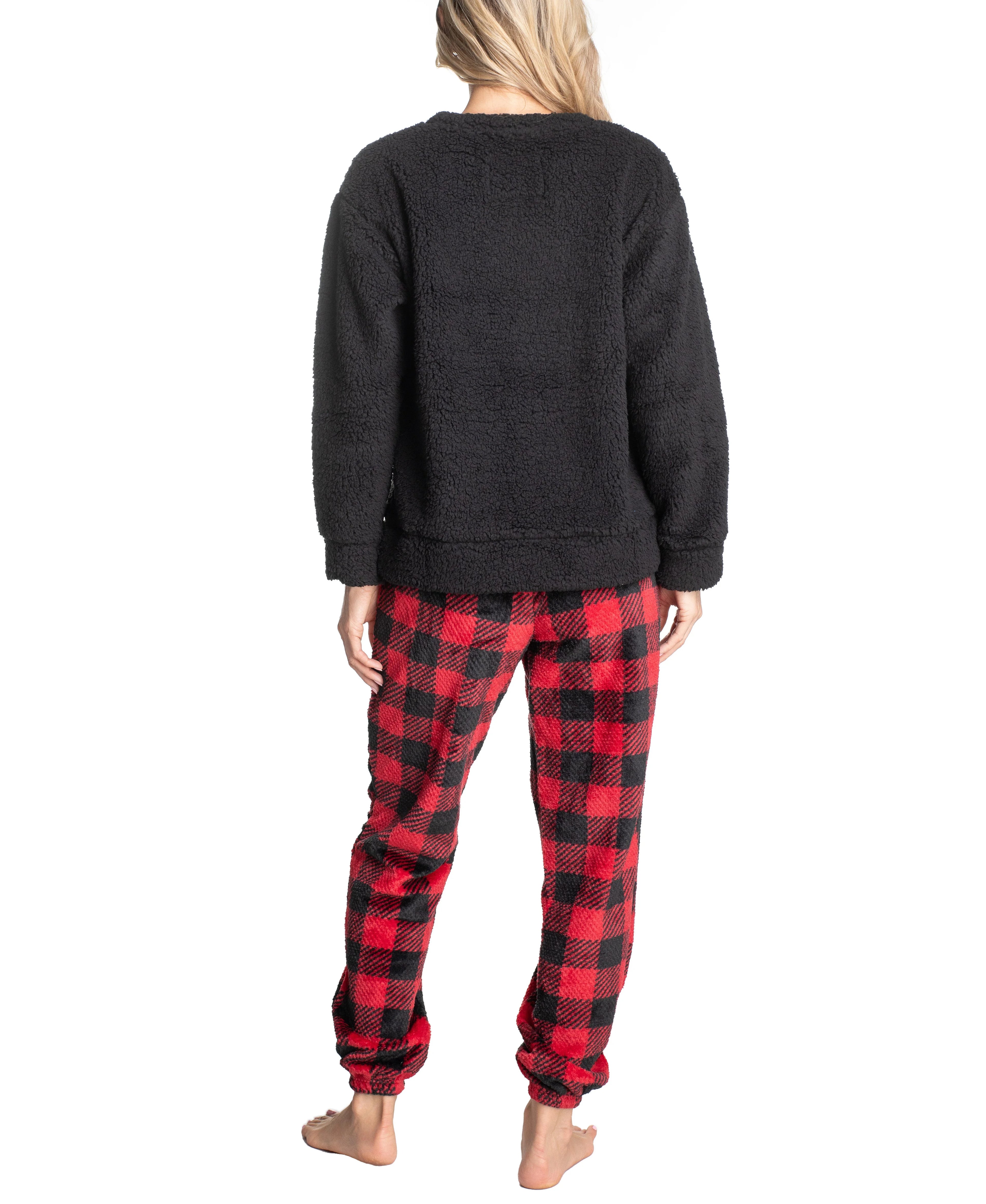 Sherpa Plush Pajama Set, Buffalo/Black, X-Small F702068