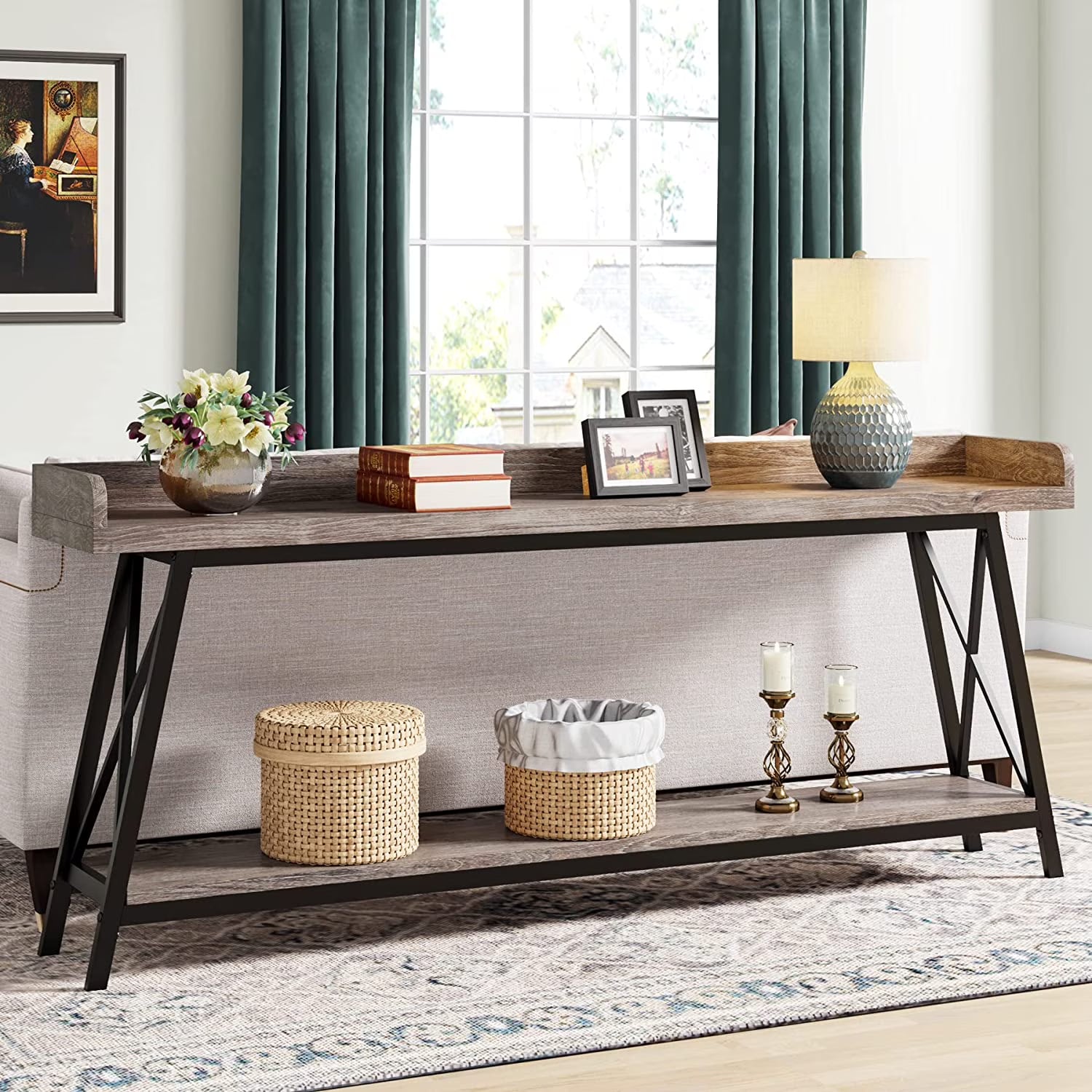 70.9 Inch Industrial Console Table Grey X416
