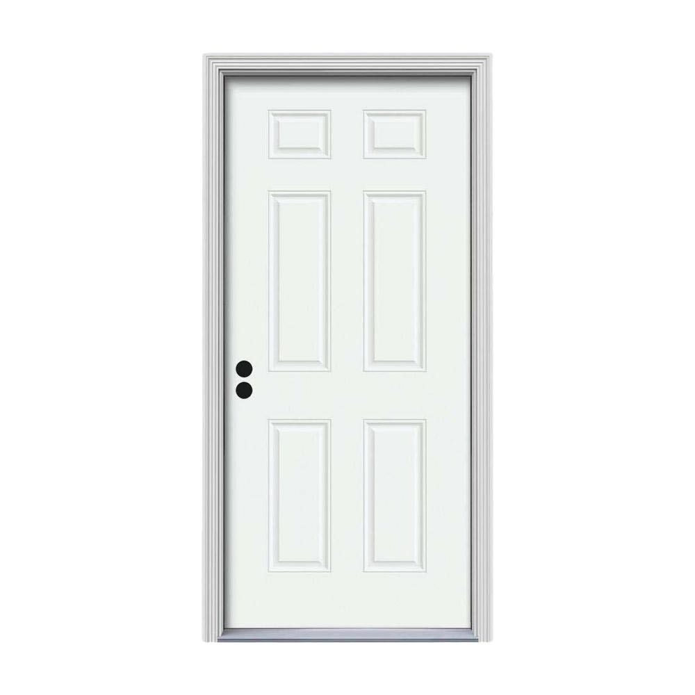 32 in. x 80 in. 6-Panel White Painted Steel Prehung Right-Hand Inswing Front Door with Brickmould P4343