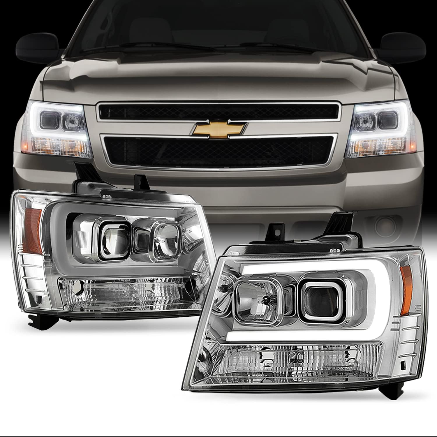 Smoked Lens LED DRL Projector Head Lights Pair R645046