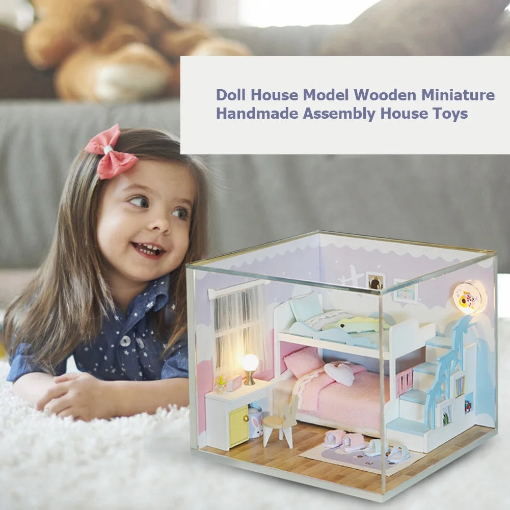 3D Wooden DIY Mini Doll House with Dust Cover Assembling Kids Toy A242990