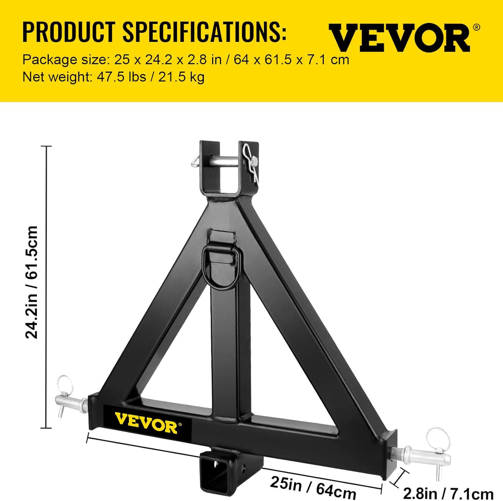 3 Point Trailer Hitch Heavy Duty 2In Receiver Hitch Category 1 33In Black G87927