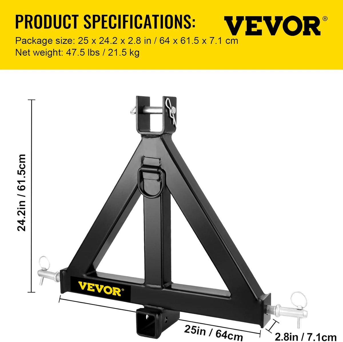 3 Point Trailer Hitch Heavy Duty 2In Receiver Hitch Category 1 33In Black G87927