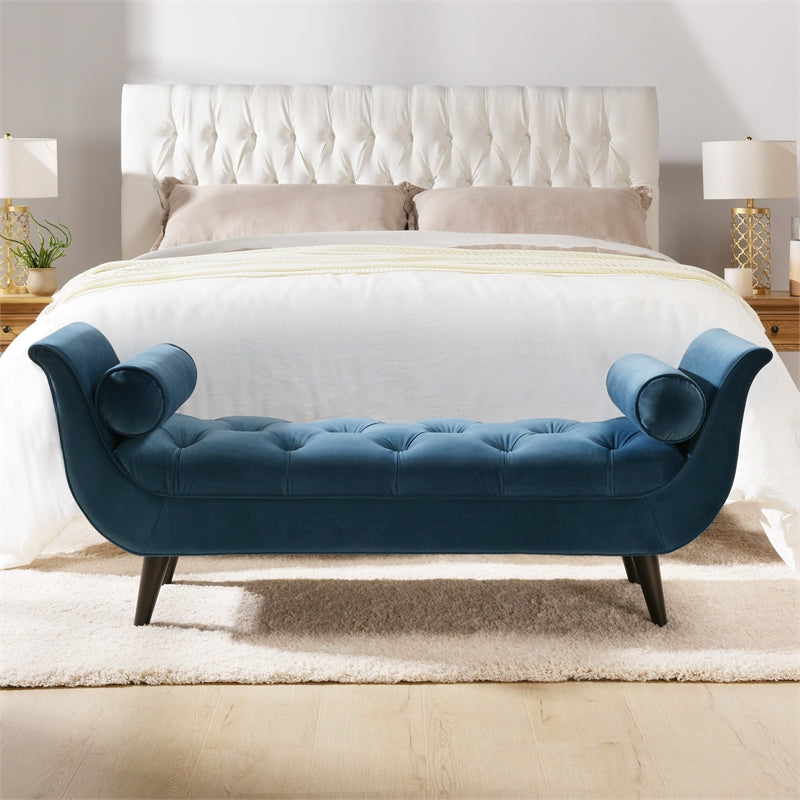 Teal Velvet Tufted Entryway Bench C17544