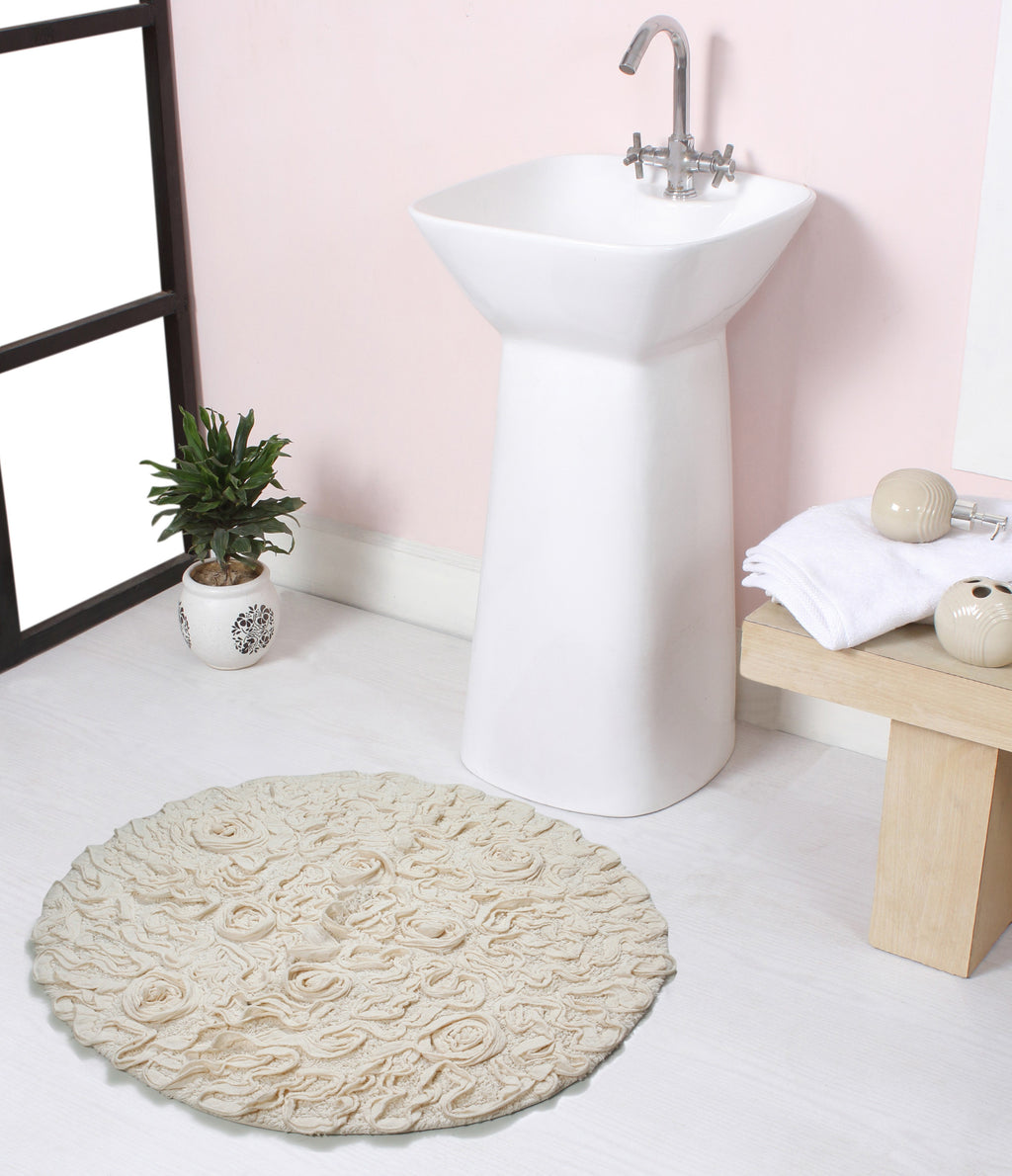 Ivory Cotton 22" Round Bathroom Rug M2954