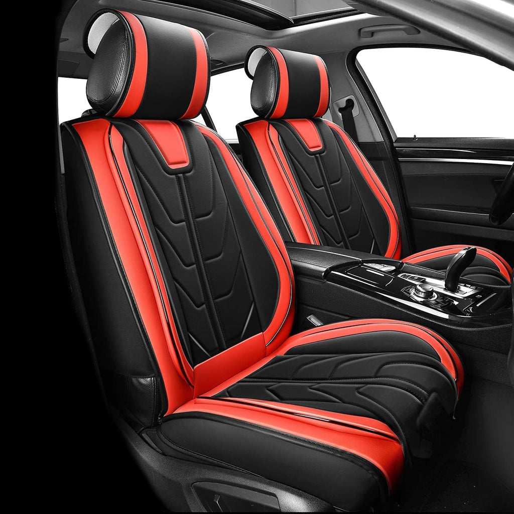 Black+Red Line Leather Car Seat Cover Pack of 2 E405528