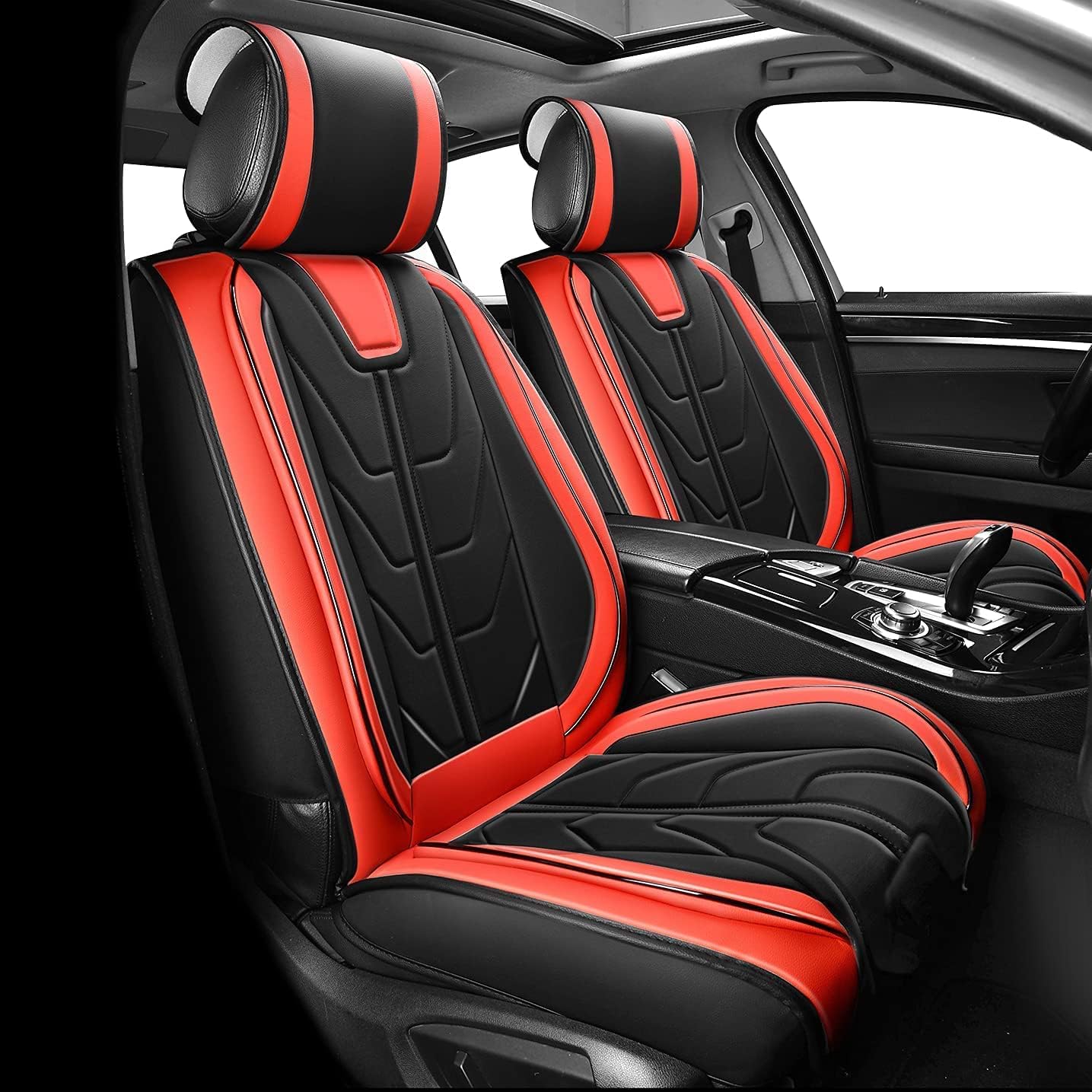 Black+Red Line Leather Car Seat Cover Pack of 2 E405528