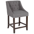 24-Inch Transitional Tufted Walnut Counter-Height Stool - Black Leather B9590