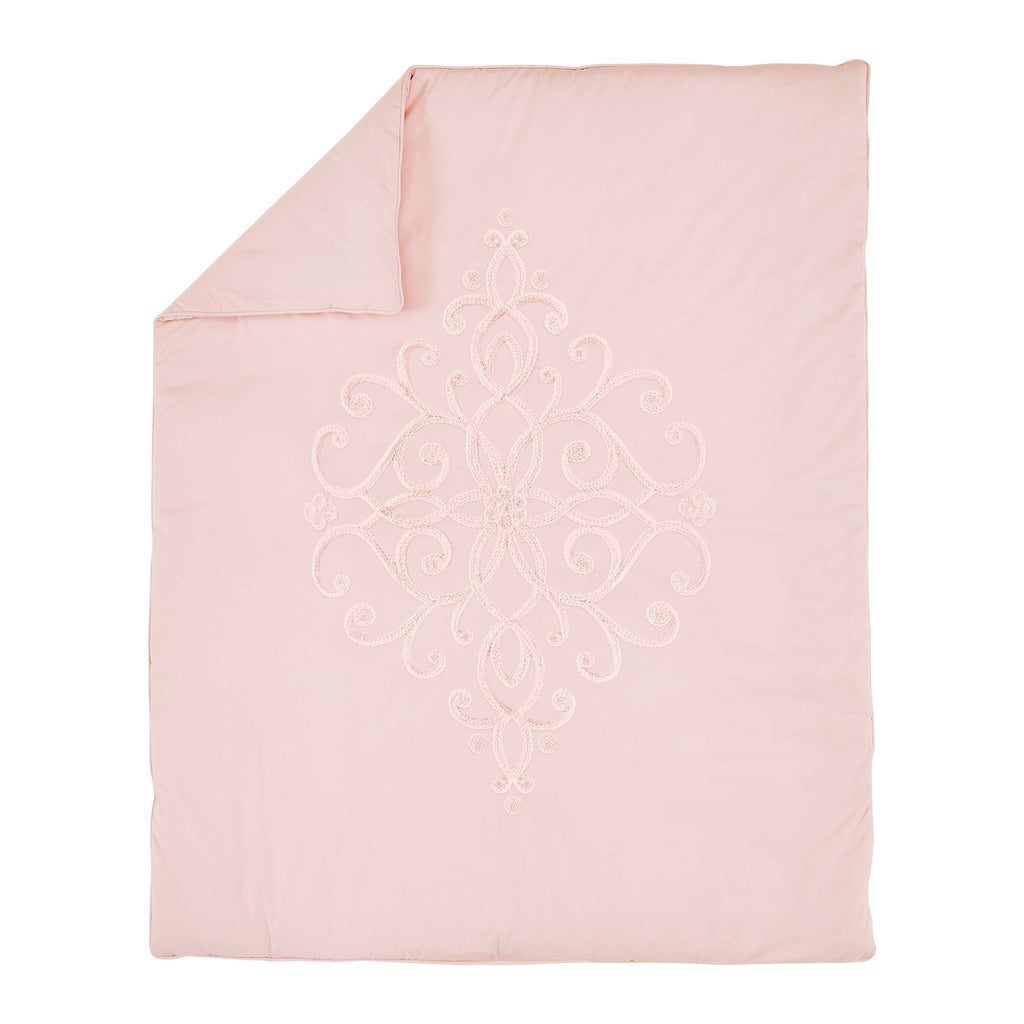 Pink Boho Baby Girl Nursery Crib Bedding Set - 4 Pieces Solid Color Blush J9411
