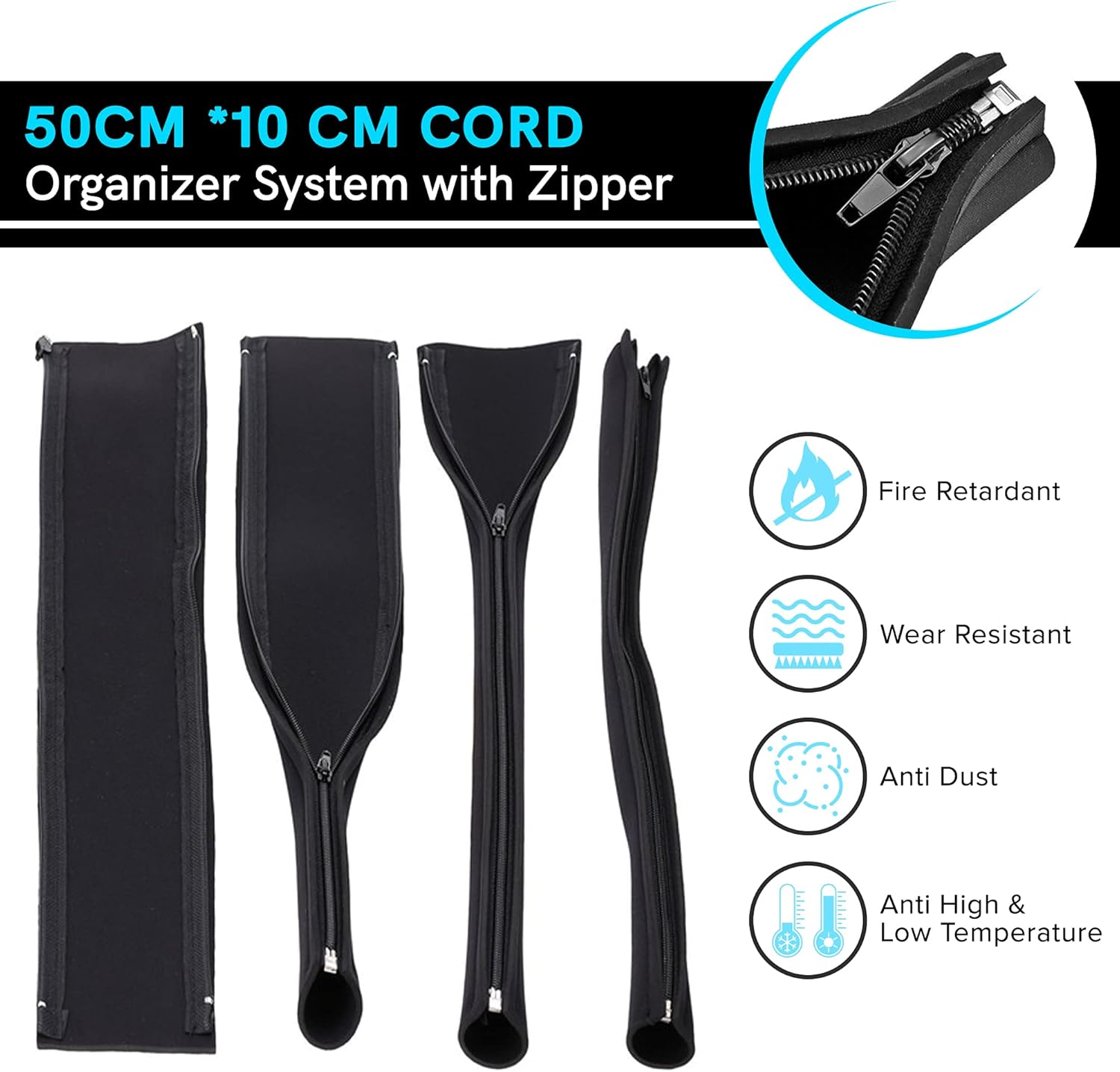 Cable Management Protection Sleeves with Reusable Cable Ties and Name Sticker S971374