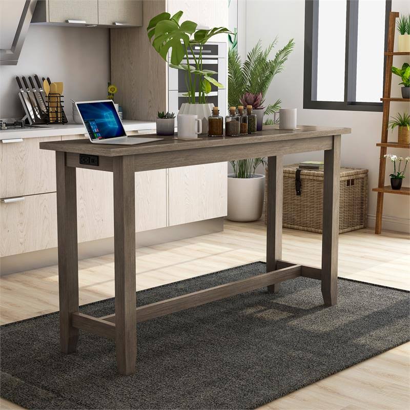 Wire-Brushed Gray Wood Counter Height Table F789
