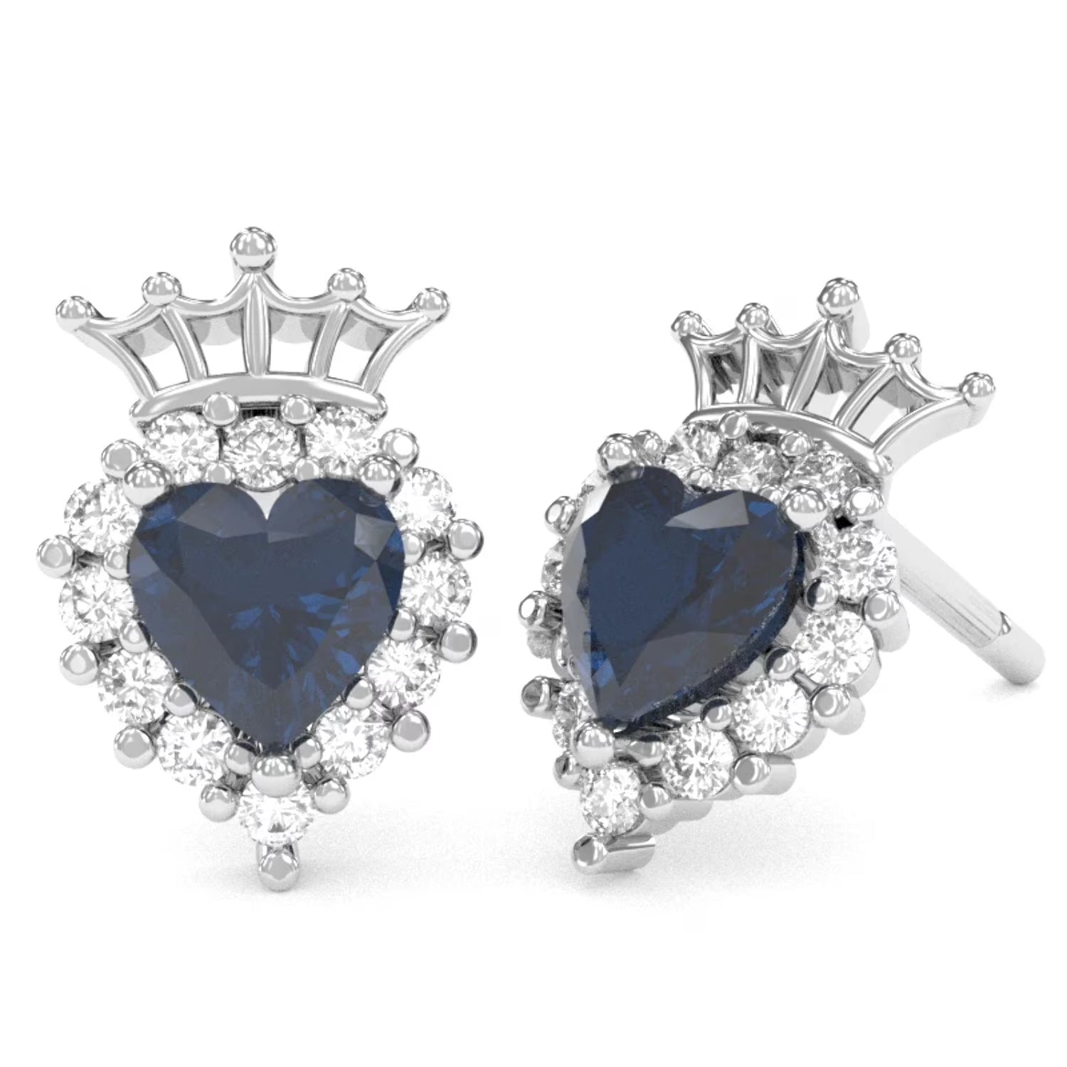 14k White Gold Sapphire Diamond Stud Earrings R1695