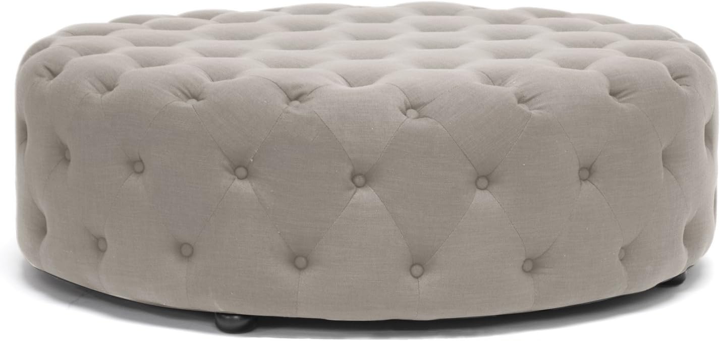 Beige Linen Tufted Ottoman R4213