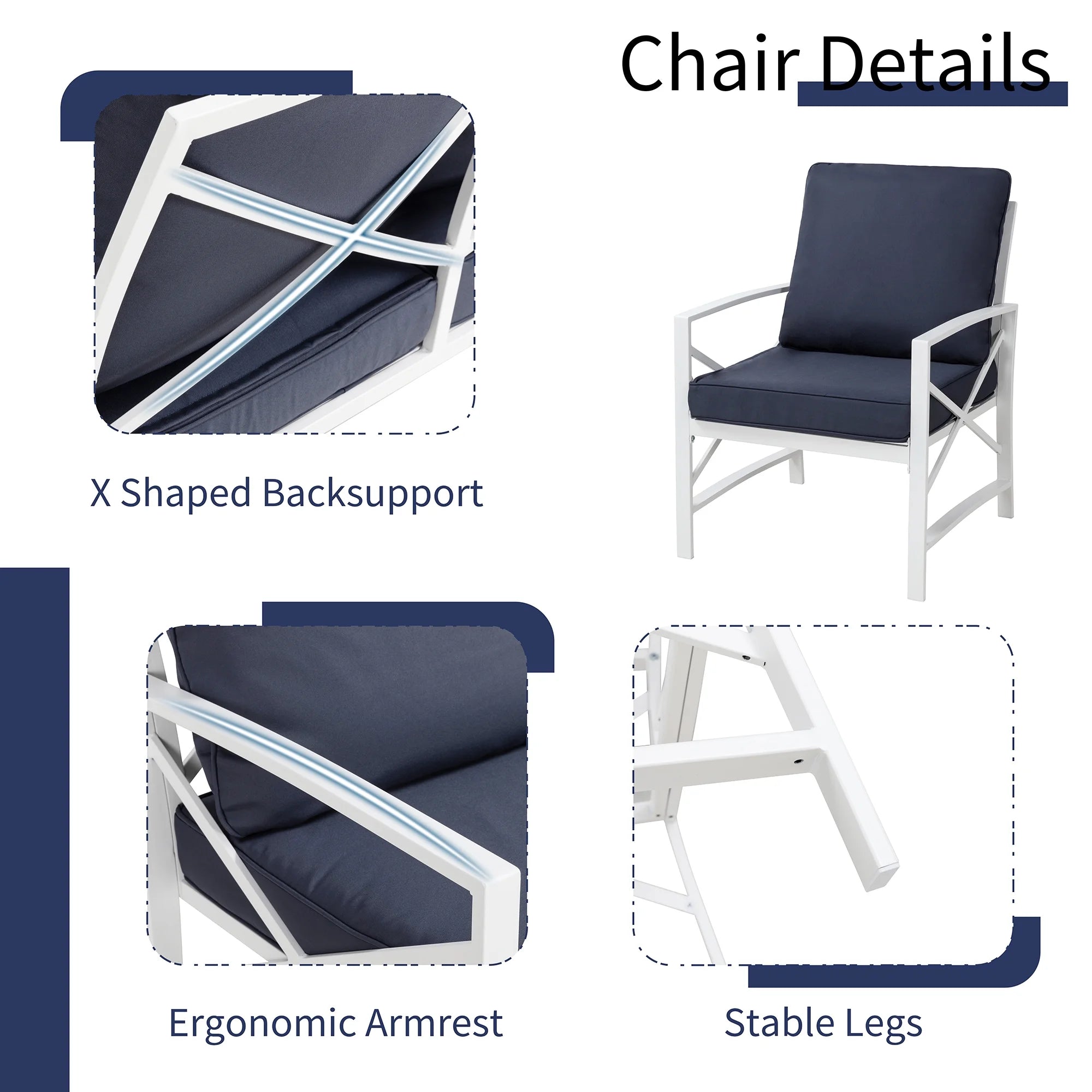 5-Piece Patio Furniture Set with Loveseat Sofa Coffee Table Metal Navy Blue K73097