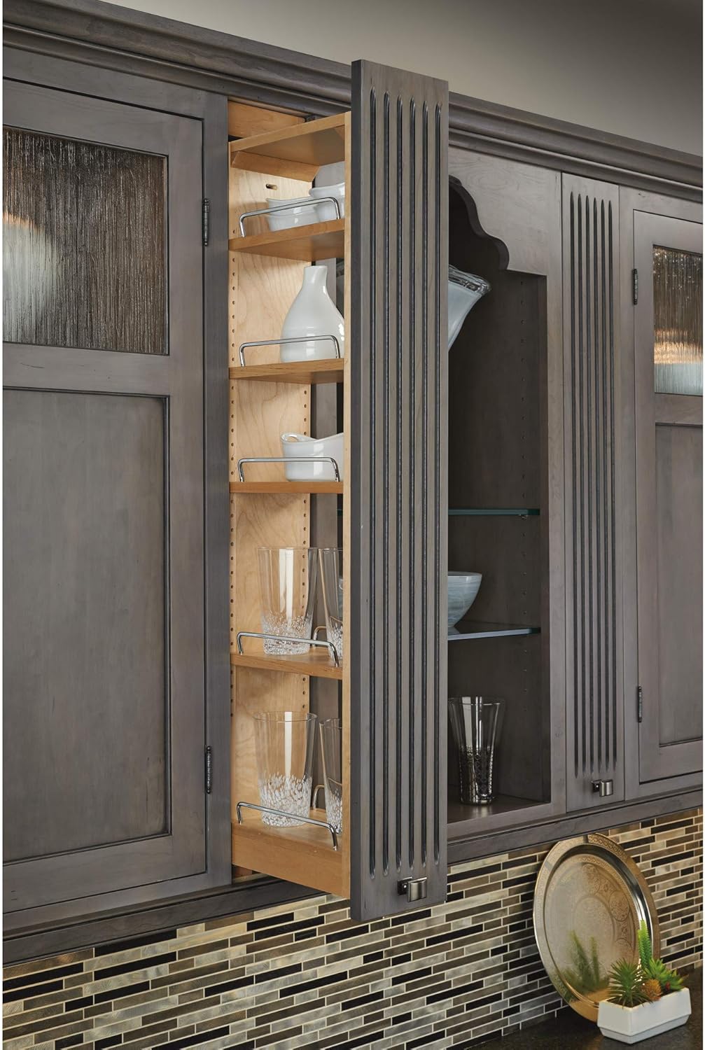 6 x 42 Inch Wooden Adjustable Pull-Out Cabinet Wall Filler Storage Organizer G81546