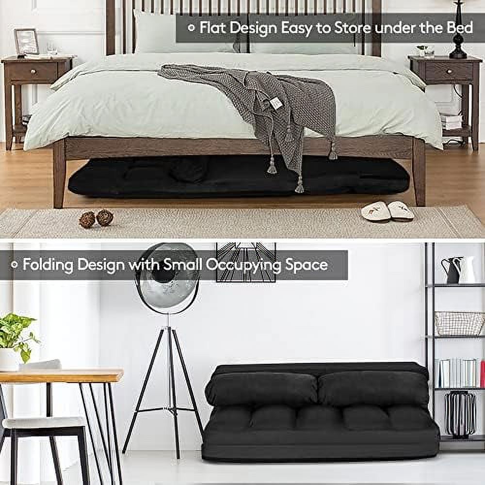 Foldable Floor Sofa with 2 Pillows & Suede Cloth Cover O38260